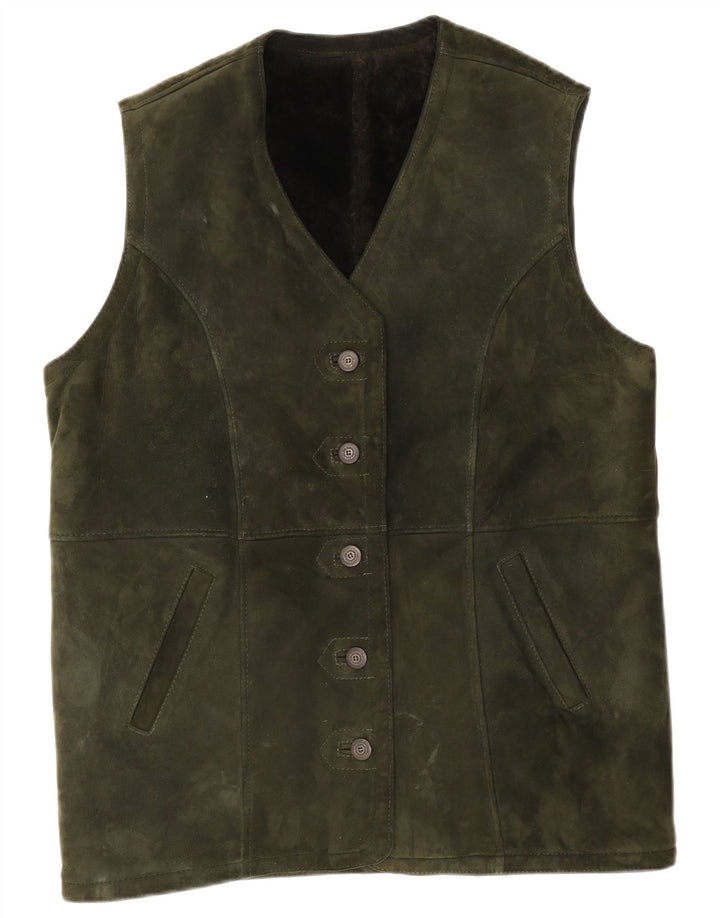Zamszowa kamizelka damska Vintage UK 14, duża, khaki