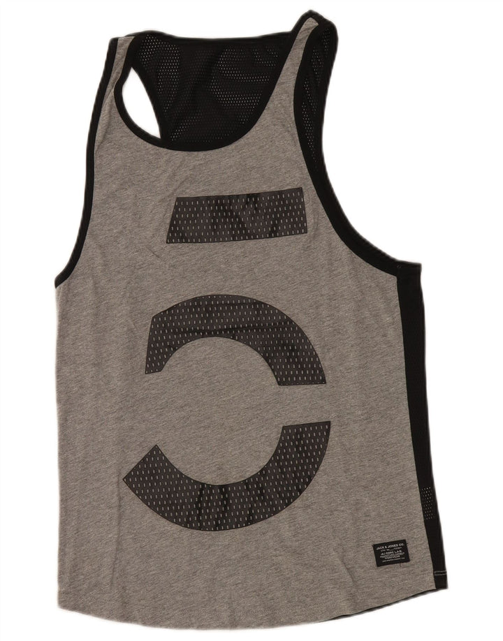 Męska kamizelka z grafiką Jack & Jones, mała, szara, nakrapiana bawełna
