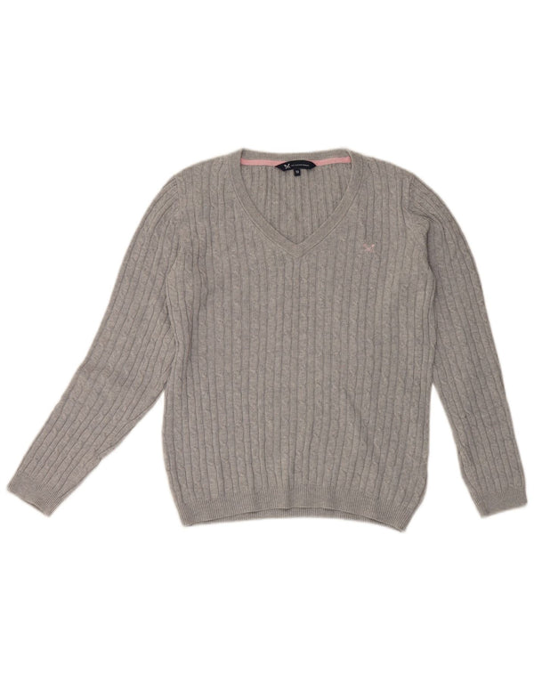 Crew Clothing Damski sweter z dekoltem w kształcie litery V, UK 12, średnioszary, bawełniany