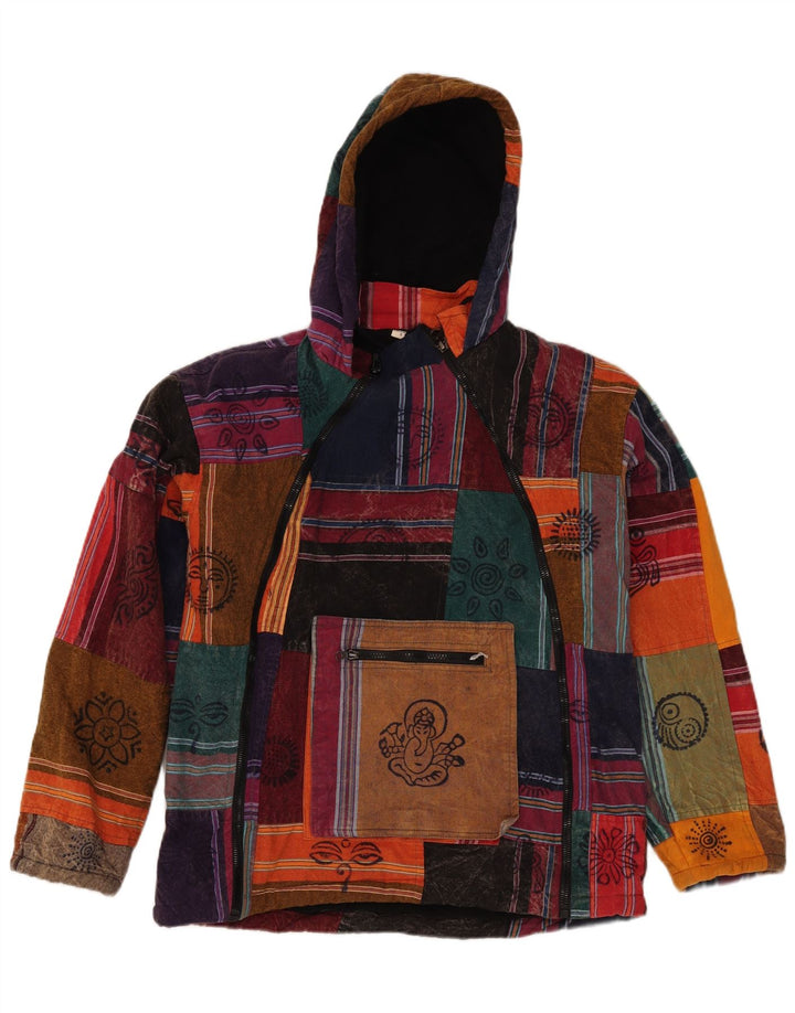 Vintage męska kurtka Anorak z kapturem UK 36 Mała wielobarwna patchworkowa Aztec