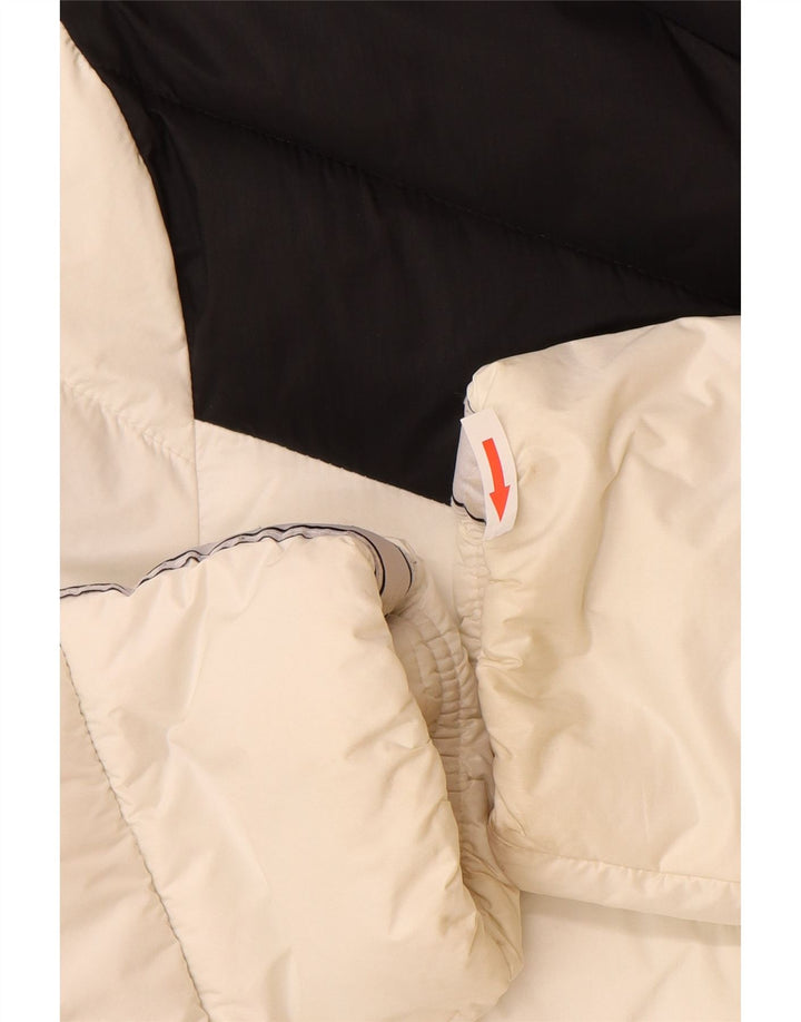 Damska kurtka Champion Graphic Padded Jacket UK 16, duża, biała, z blokami kolorów