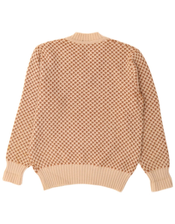 Sweter męski w stylu vintage z dekoltem w szpic UK 40 Średni beżowy geometryczny nowy wełniany