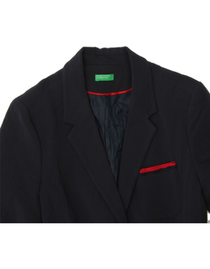 BENETTON Womens 2 Button Blazer Jacket UK 10 Small Navy Blue Polyester Vintage Benetton and Second-Hand Benetton from Messina Hembry 