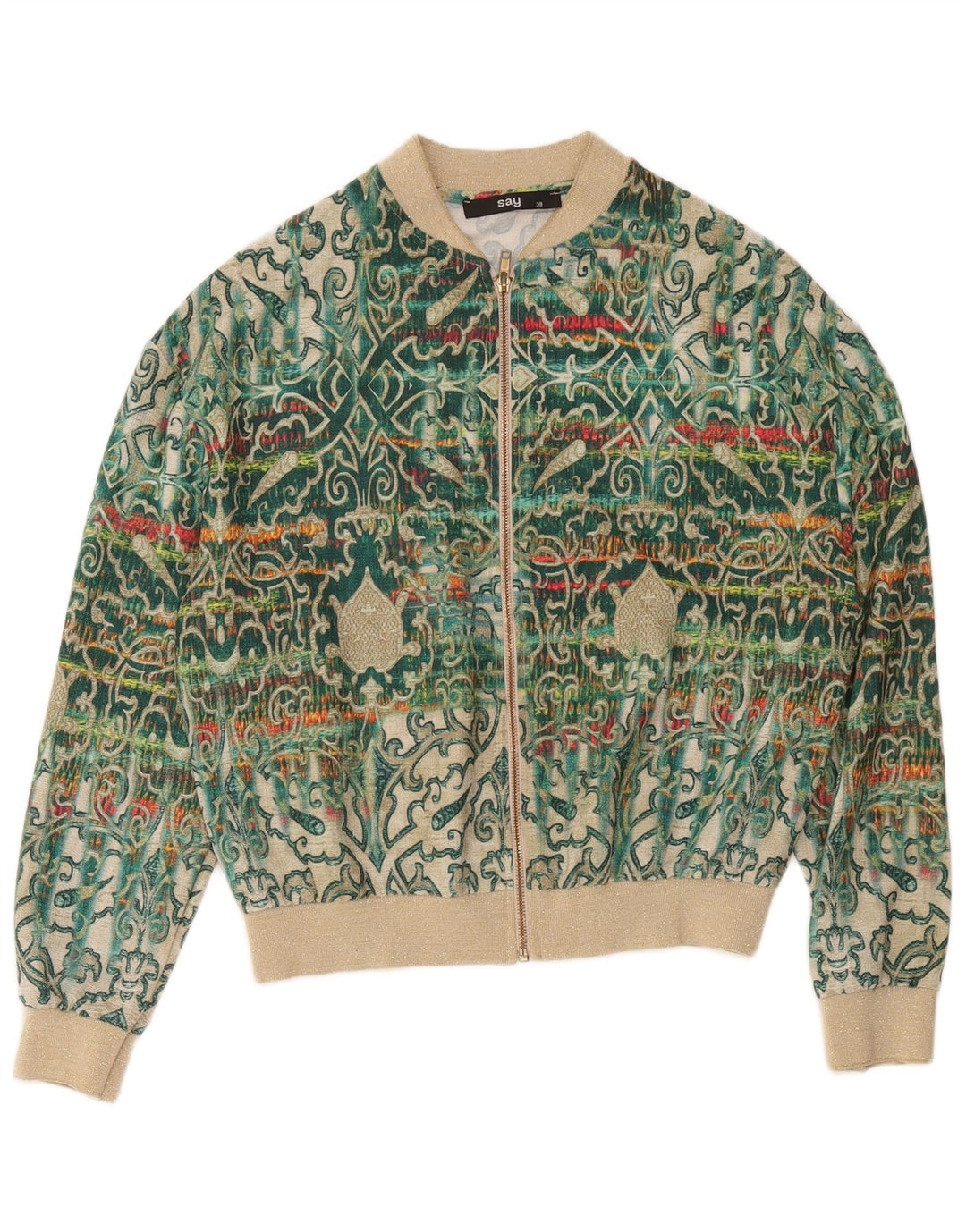 Damska kurtka bomberka w stylu vintage EU 38, średnia zieleń paisley