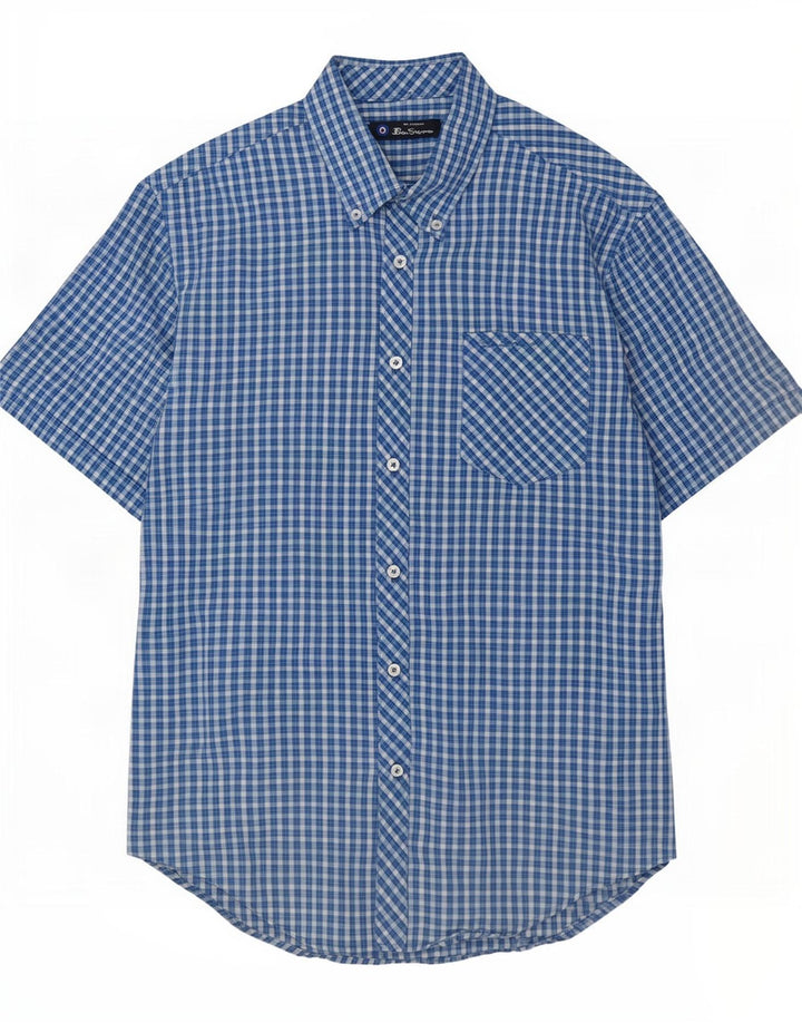 Męska koszula z krótkim rękawem Ben Sherman, bawełniana w średnią niebieską kratkę