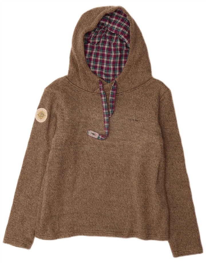 Vintage męski sweter z kapturem, rozmiar 40, średni beżowy akryl