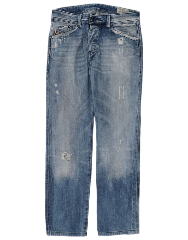 Diesel Męskie Darron Distressed Straight Jeans W30 L30 Niebieskie bawełniane
