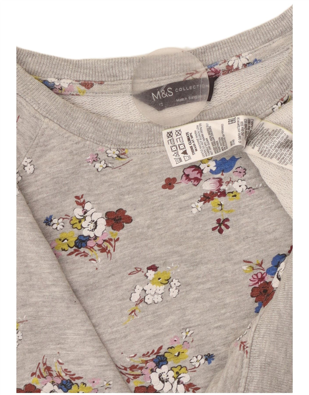 MARKS & SPENCER Damski sweter typu Crop Bluza UK 12 Średni szary w kwiaty