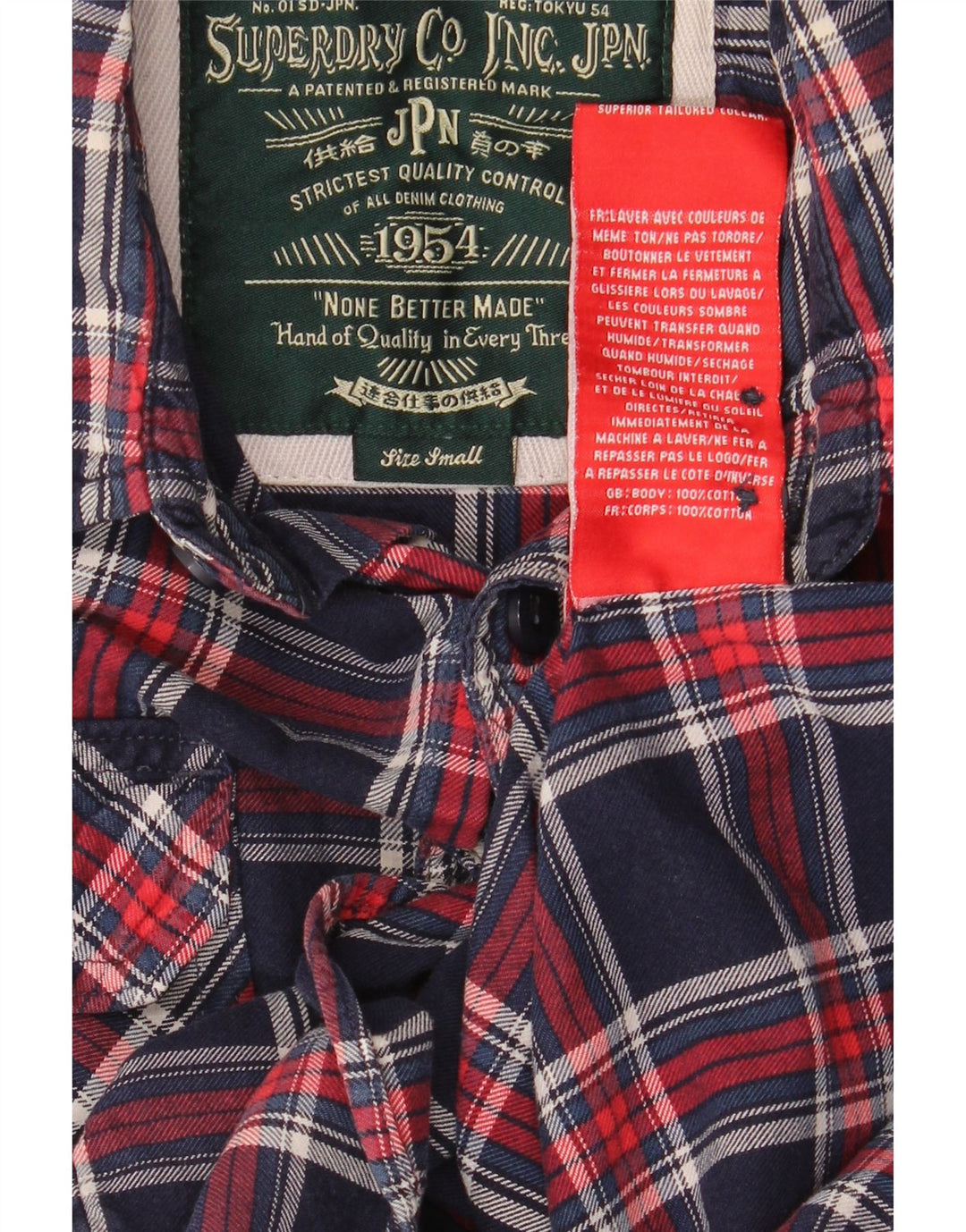 Męska koszula flanelowa Superdry, mała, granatowa, bawełniana w kratkę