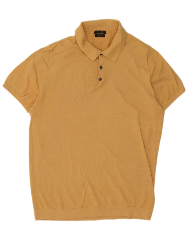 Męski sweter polo Massimo Dutti z krótkim rękawem, duży, żółty