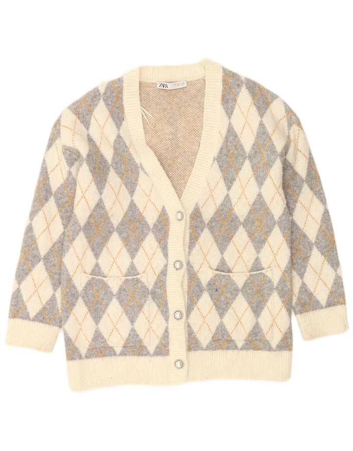 Damski sweter oversize Zara UK 10 Small Off White Argyle/Diament