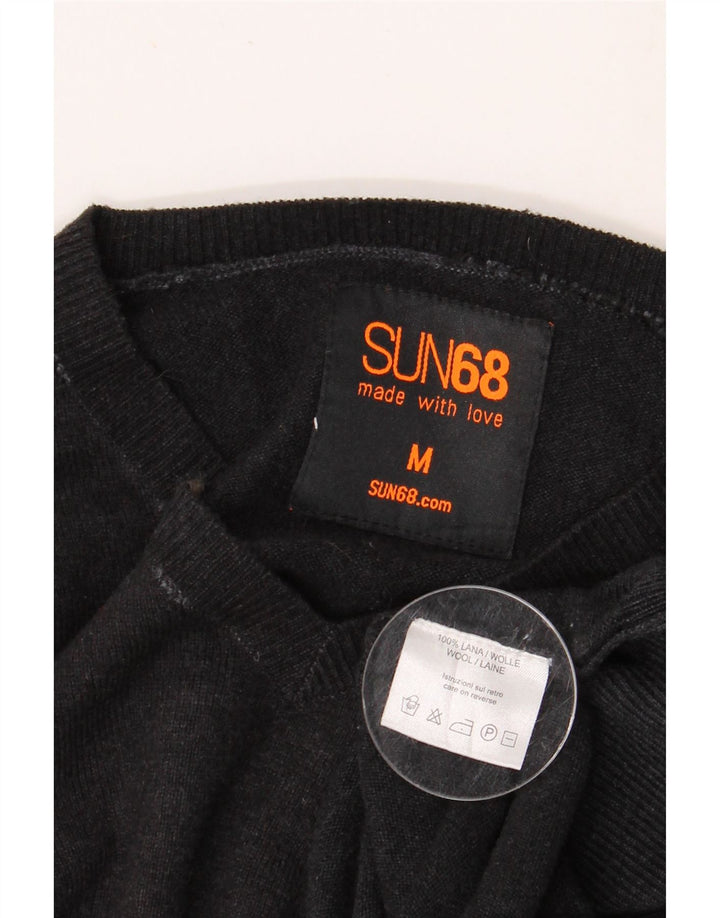 SUN68 Męski sweter z dekoltem w kształcie litery V, średniej szarej wełny