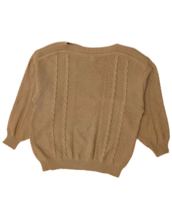 Vintage damski sweter oversize z dekoltem w łódkę EU 48 2XL brązowy