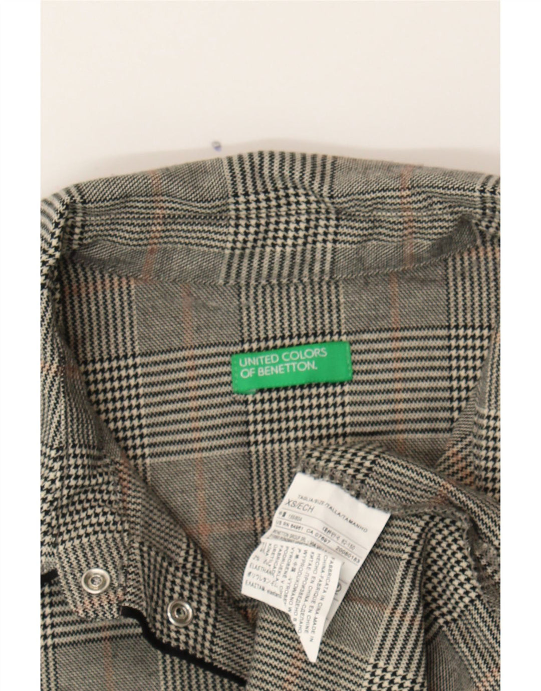 BENETTON Womens Crop Pullover Shirt UK 6 XS Grey Check Polyester Vintage Benetton and Second-Hand Benetton from Messina Hembry 