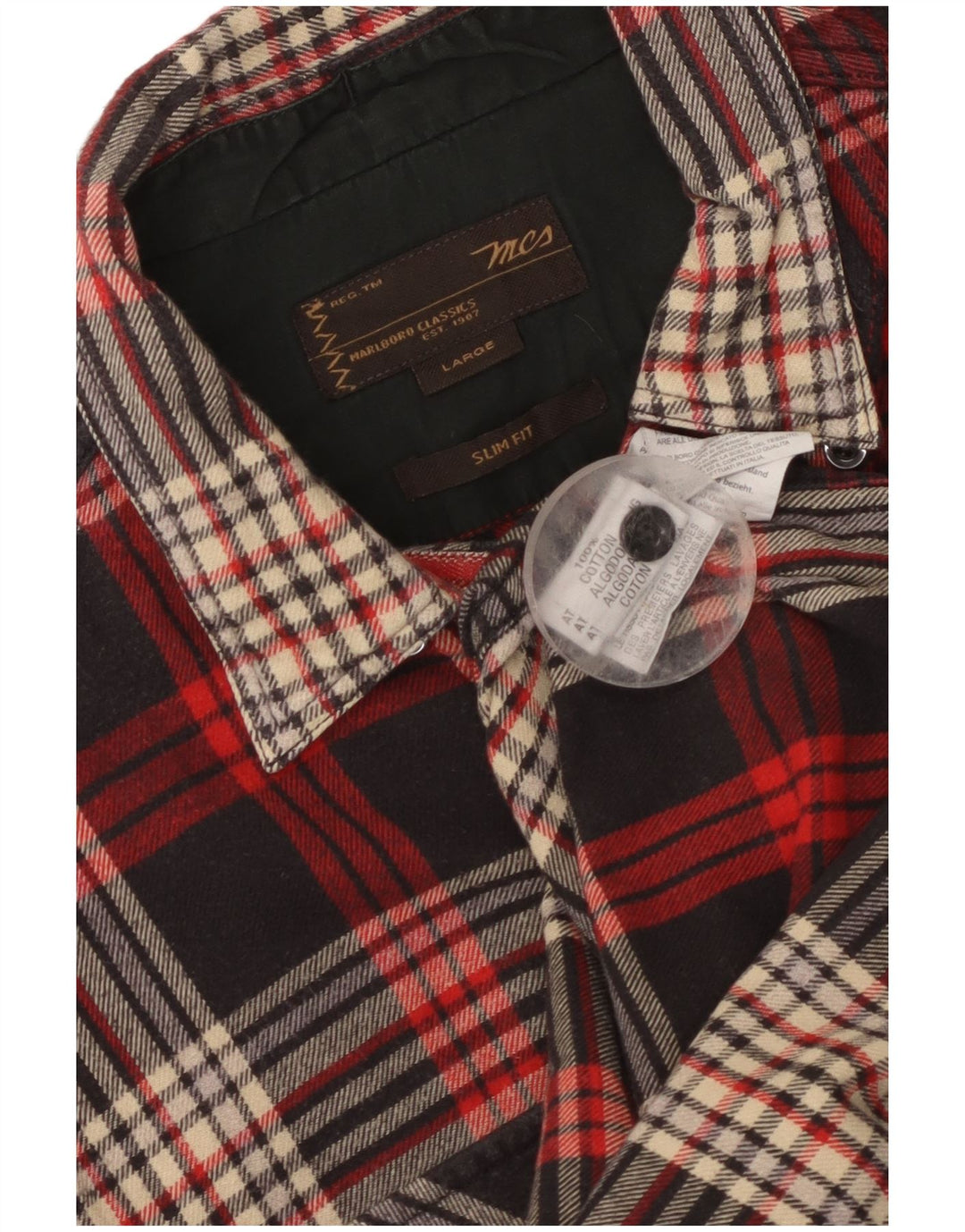 Marlboro Classics Męska koszula flanelowa slim fit w kratkę, duża czarna krata