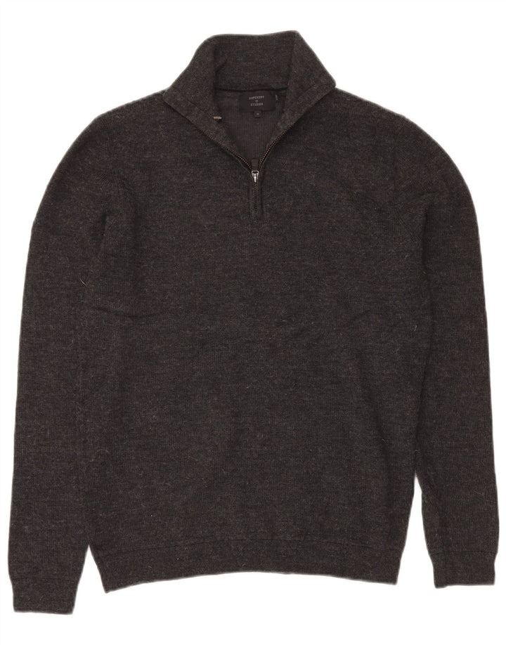 SUPERDRY Męski sweter z zamkiem błyskawicznym, średnioszara wełna merynosowa
