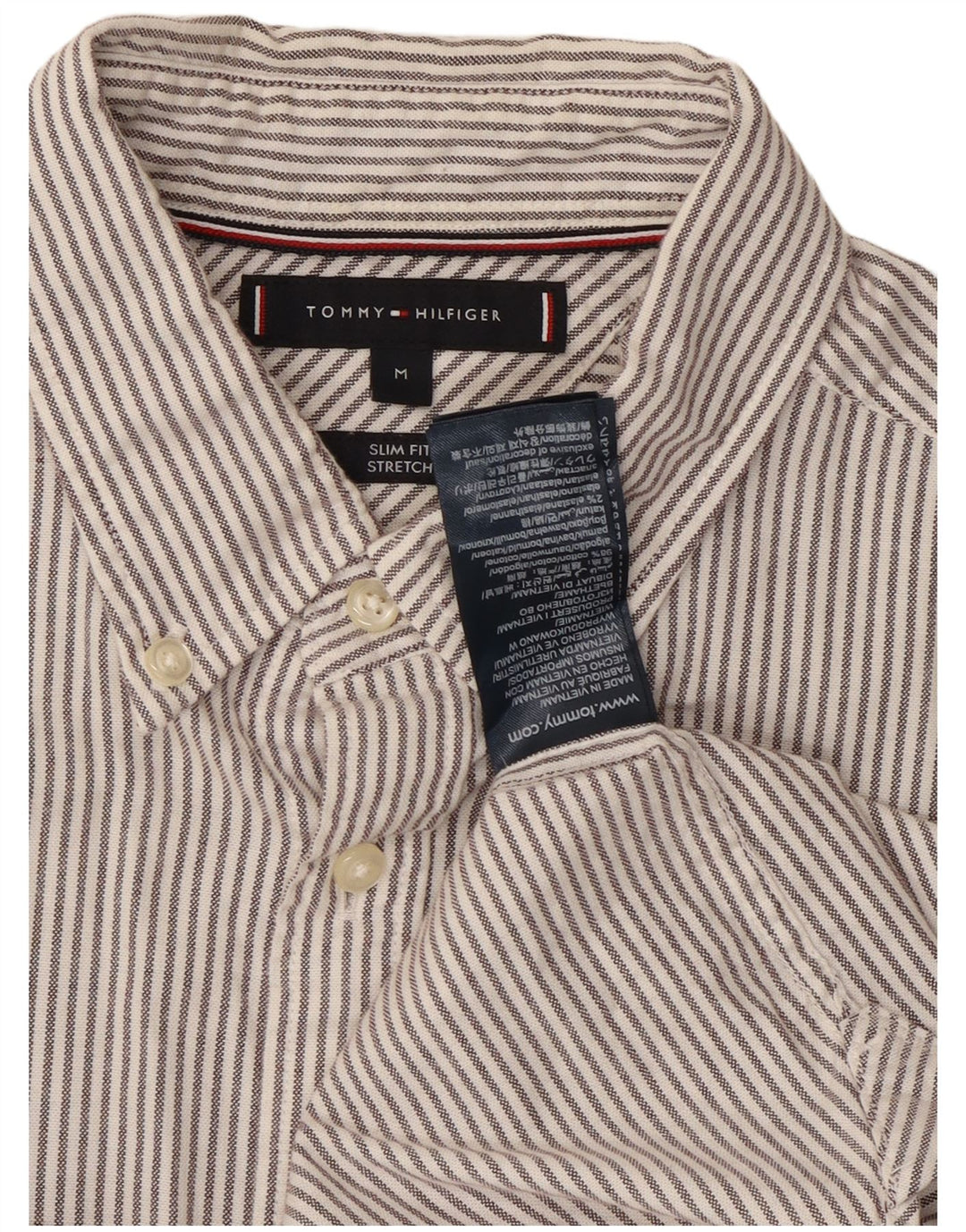 Koszula męska Tommy Hilfiger o dopasowanym kroju, średnioszara, bawełniana w prążki