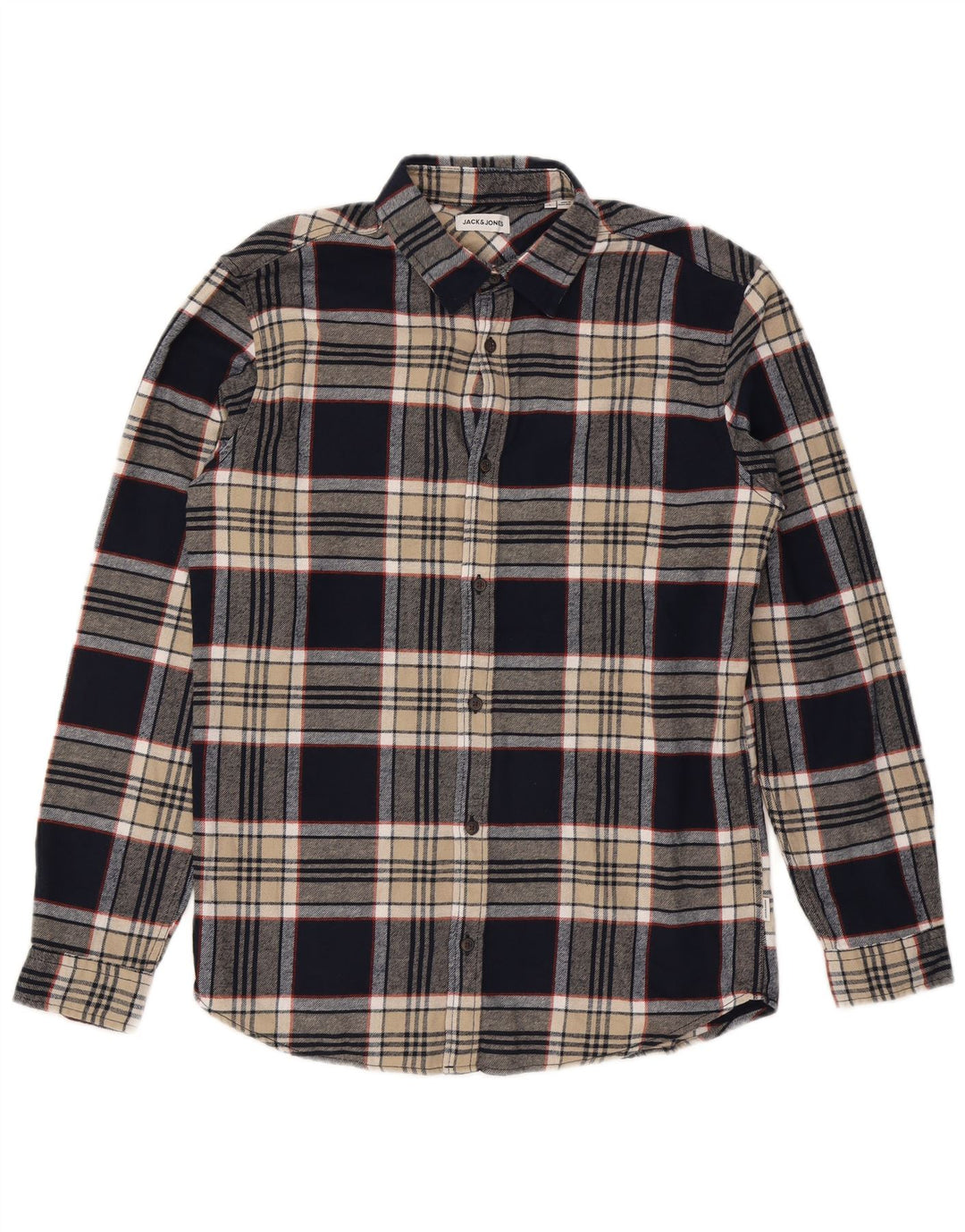 JACK & JONES Mens Flannel Shirt Large Beige Check Cotton