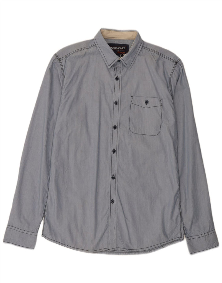 Męska koszula graficzna Jack & Jones, bawełniana w średnie niebieskie prążki