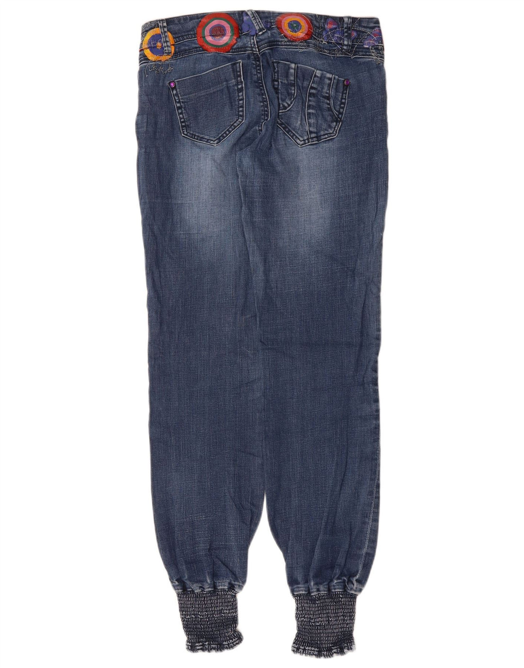 Desigual damskie tęczowe joggery proste dżinsy W28 L30 niebieskie geometryczne