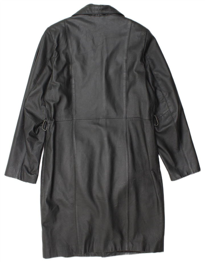 VINTAGE damski płaszcz skórzany UK 14 średniej czarnej skóry