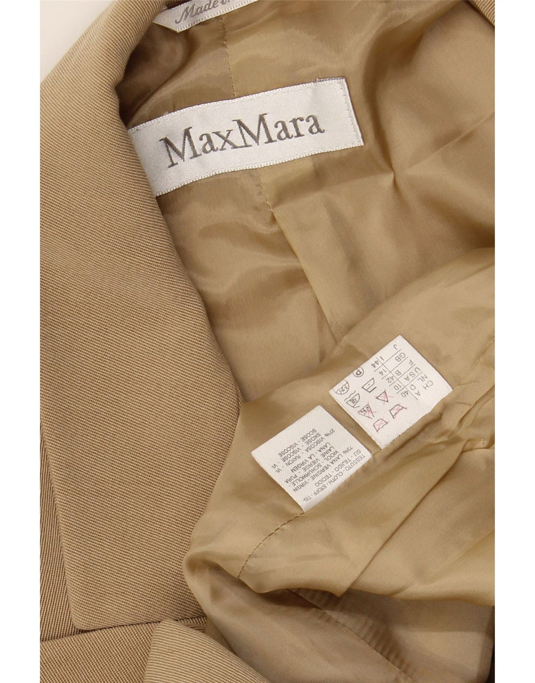 MAX MARA Damska marynarka dwurzędowa UK 14 duża beżowa wełna