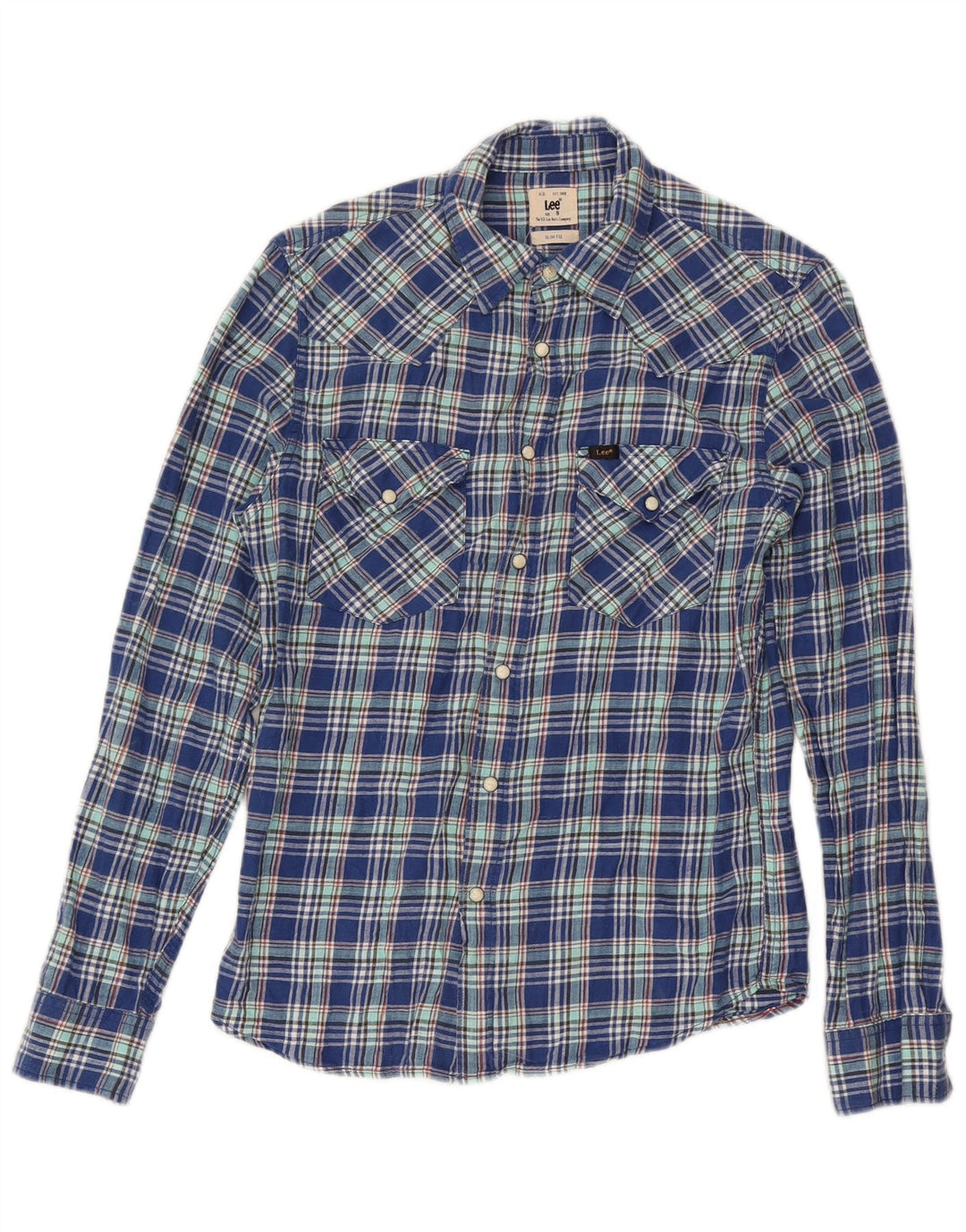 Męska koszula flanelowa Lee Slim Fit w małą niebieską kratkę, bawełniana