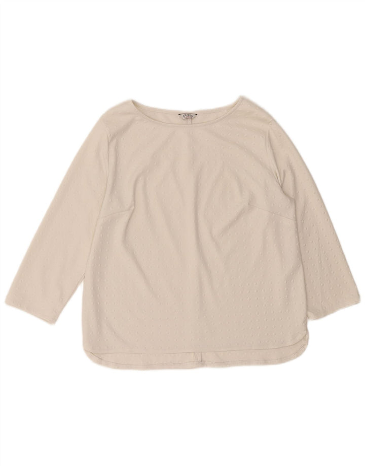 Damski top oversize Guess z rękawem 3/4, UK 10, mały, biały, geometryczny poliester