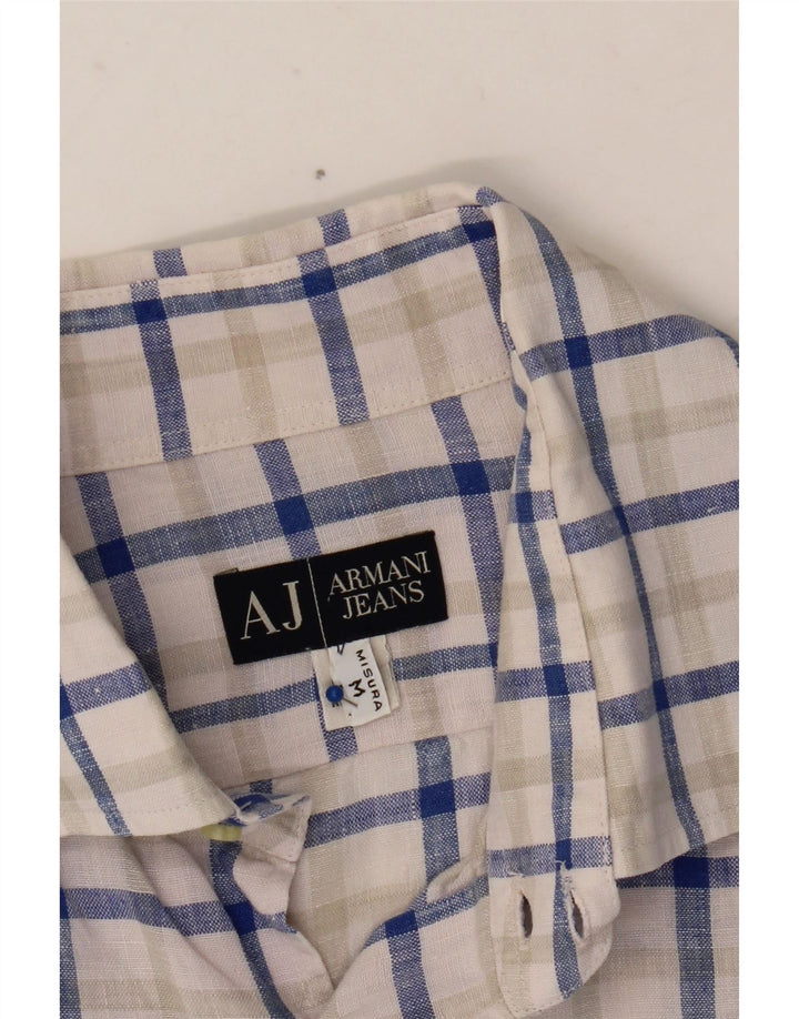 ARMANI JEANS Koszula męska, lniana w średnią niebieską kratkę