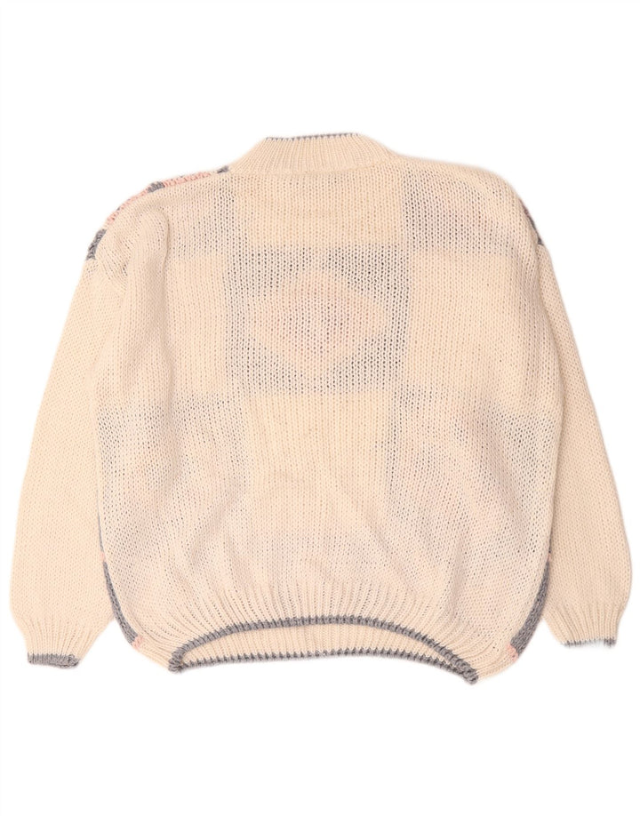 Sweter damski w stylu vintage z golfem UK 22/24 3XL Off White Patchwork