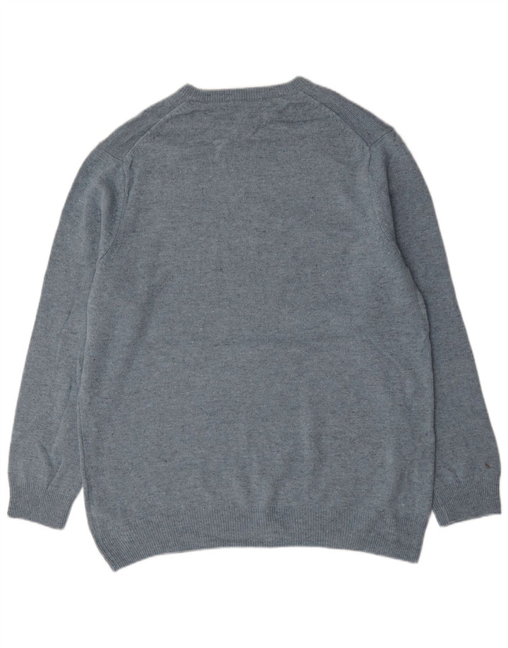 Marks & Spencer Męski sweter z okrągłym dekoltem 2XL Niebieska wełna owcza z plamkami