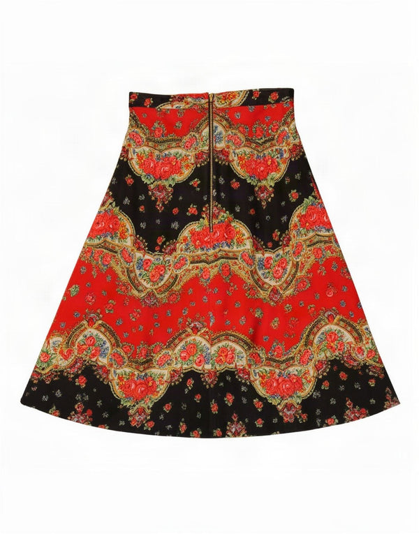 Vintage Womens A-Line Skirt Medium W28 Red Floral Bohemian