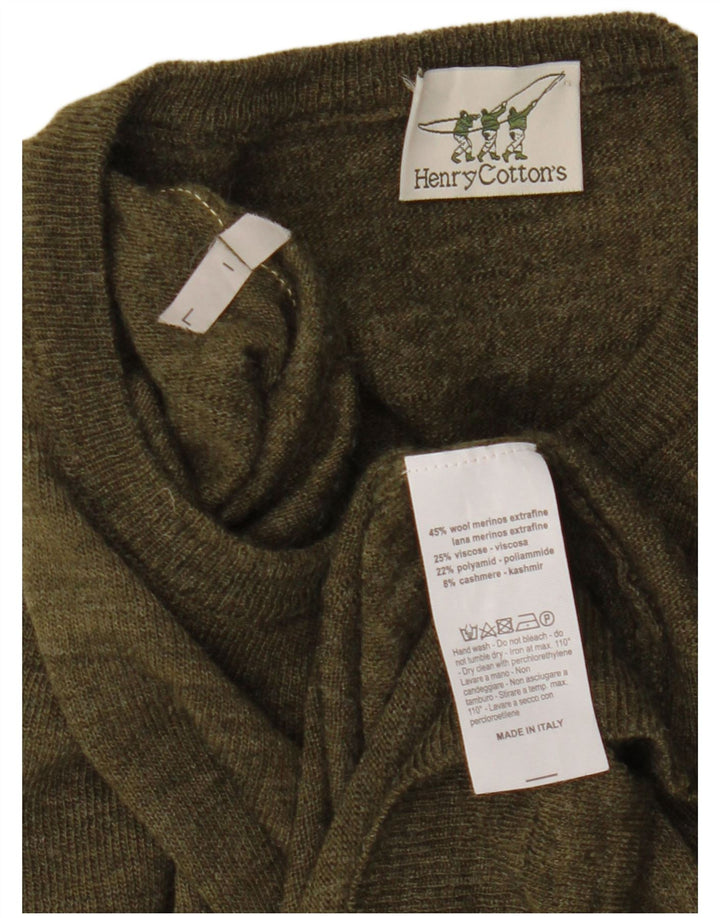 Męski sweter z okrągłym dekoltem Henry Cottons, duża wełna khaki