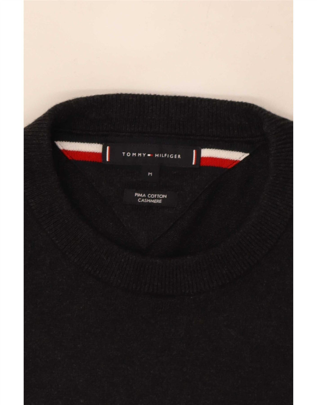 Męski sweter z okrągłym dekoltem Tommy Hilfiger, średnioszary, bawełniany