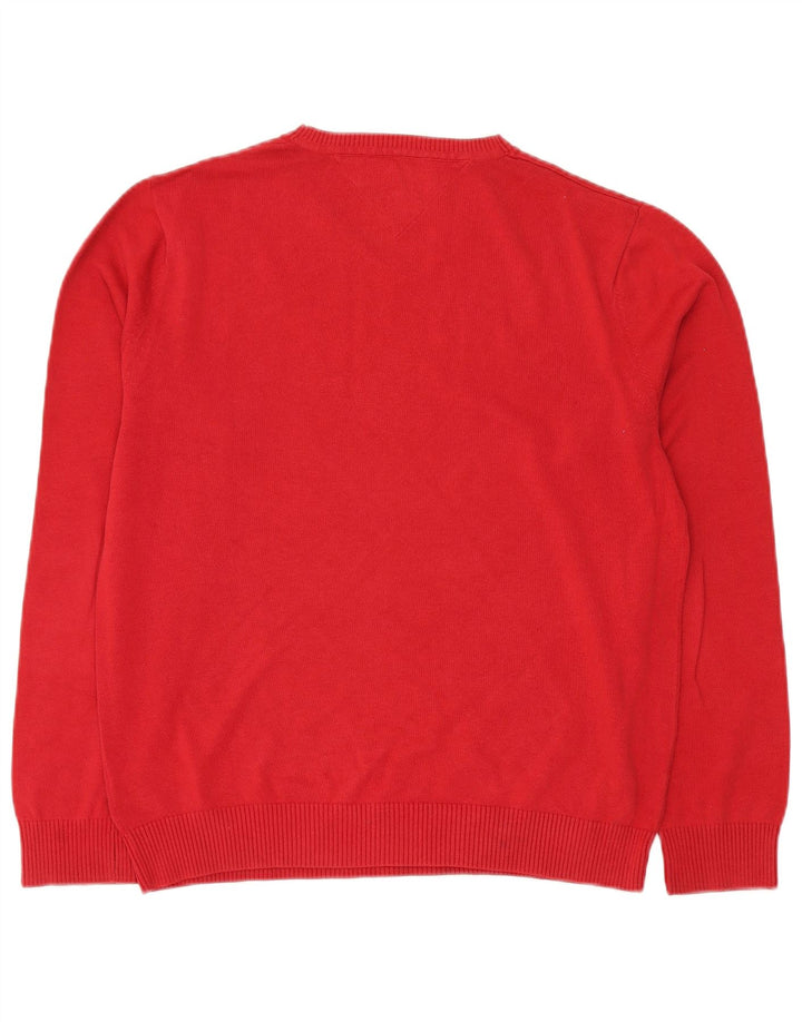 Męski sweter Tommy Hilfiger z dekoltem w kształcie litery V, duży, czerwony, bawełniany