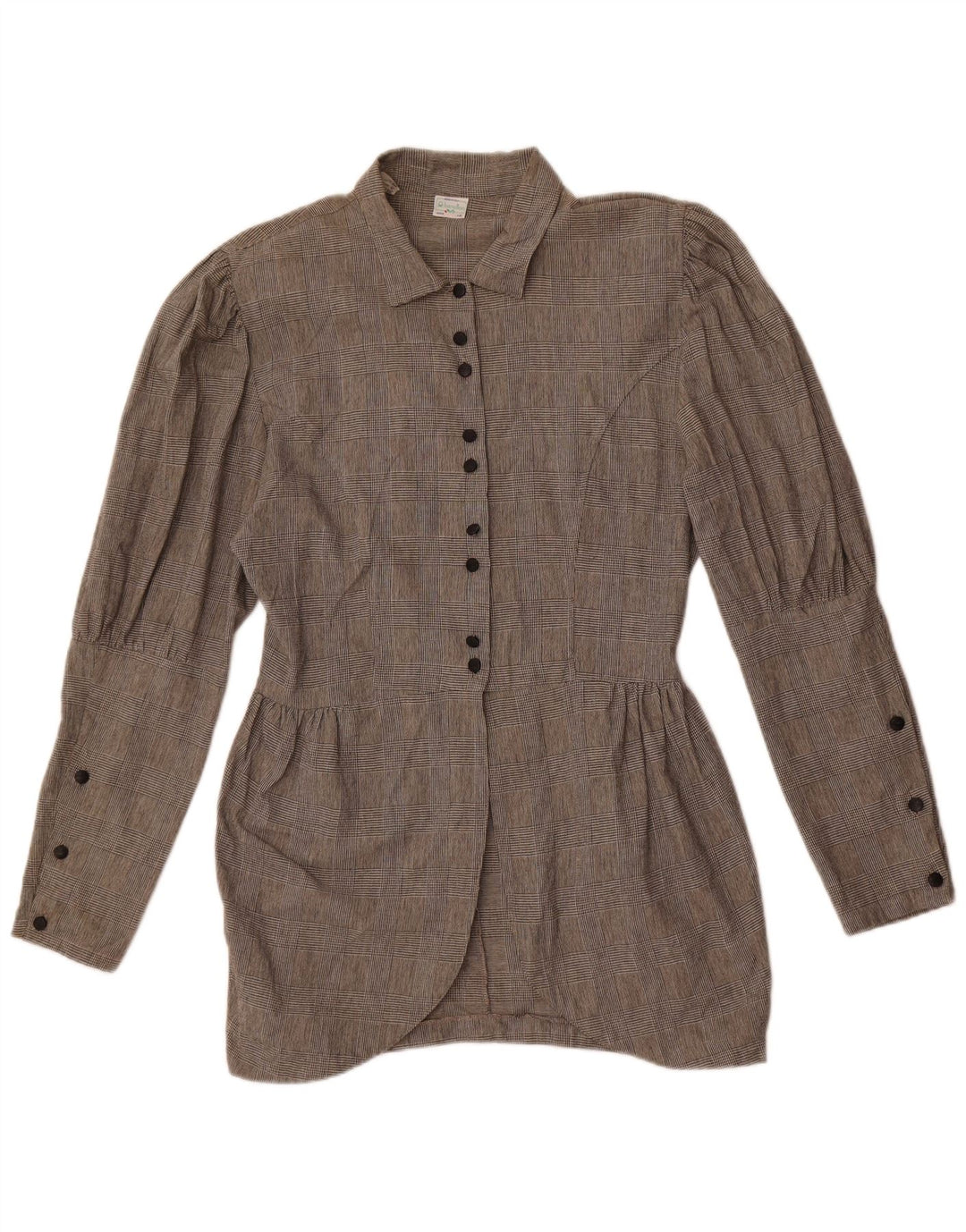 Damska bluzka koszulowa Benetton IT 46, duża, szara, bawełniana krata