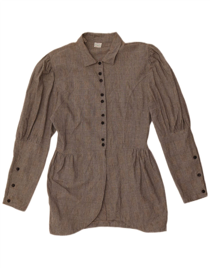 Damska bluzka koszulowa Benetton IT 46, duża, szara, bawełniana krata