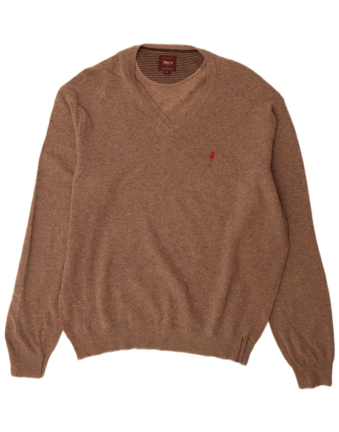 Marlboro Classics Męski sweter z dekoltem w kształcie litery V, XL, brązowy