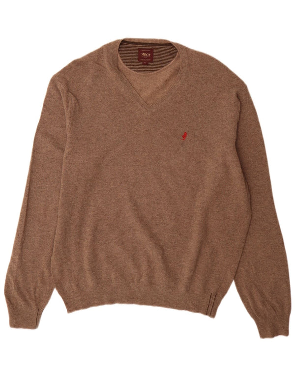 Marlboro Classics Męski sweter z dekoltem w kształcie litery V, XL, brązowy