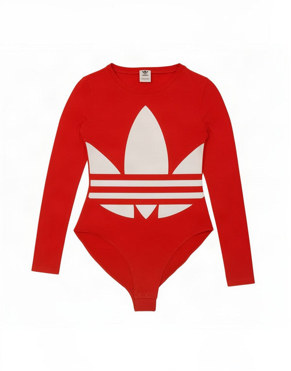 Damskie body z długim rękawem Adidas UK 10 Small Red Cotton