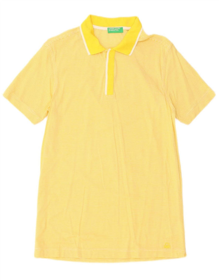 BENETTON Mens Polo Shirt Small Yellow Striped Cotton