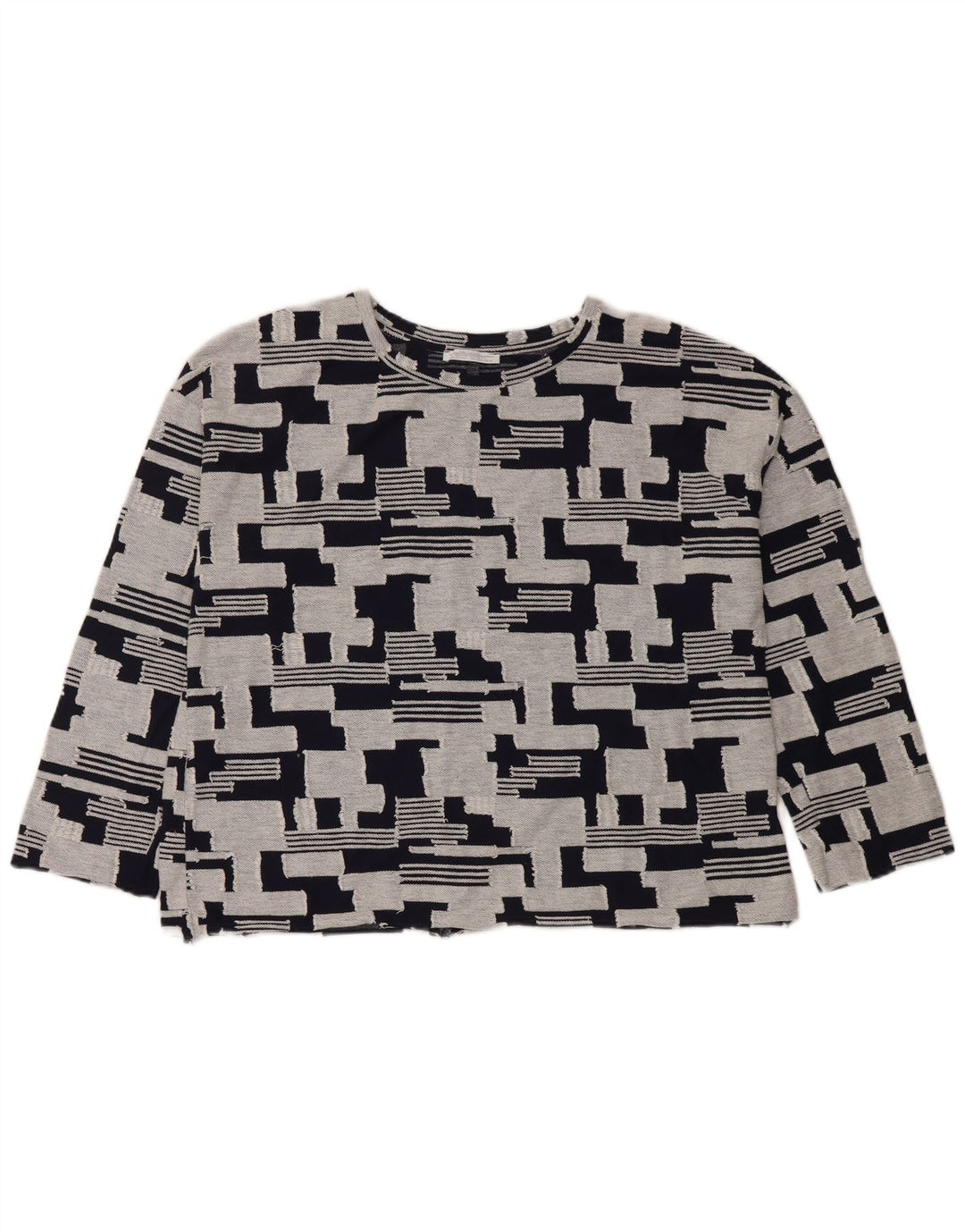 Damski top Zara z rękawem 3/4, UK 14, średni granatowy, geometryczny, bawełniany