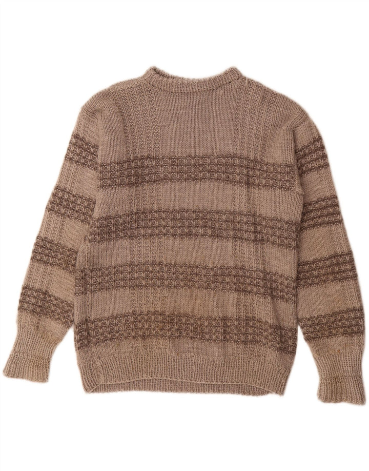 Męski sweter z okrągłym dekoltem w stylu vintage, w średnie szare paski