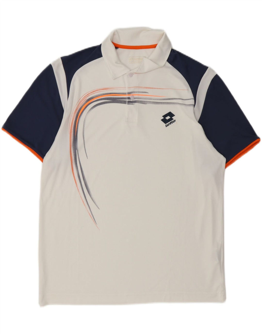 Męska koszulka polo z grafiką Lotto, duża, biała, poliestrowa z blokami kolorów