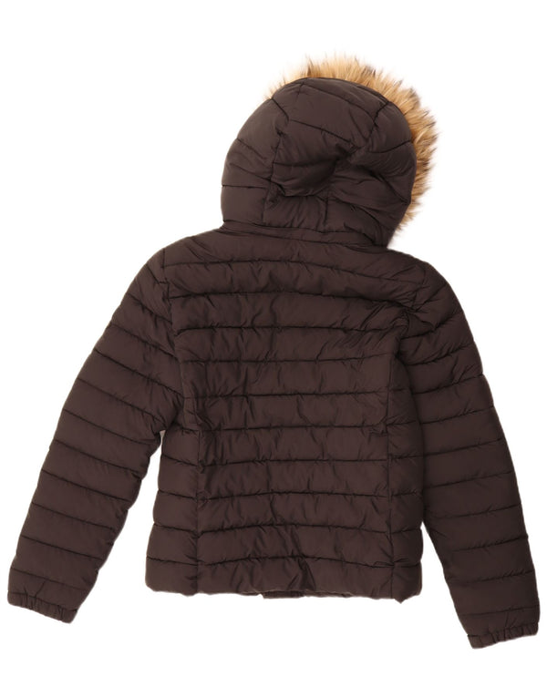 Damska wyściełana kurtka z kapturem Superdry UK 10, mała, czarna nylonowa
