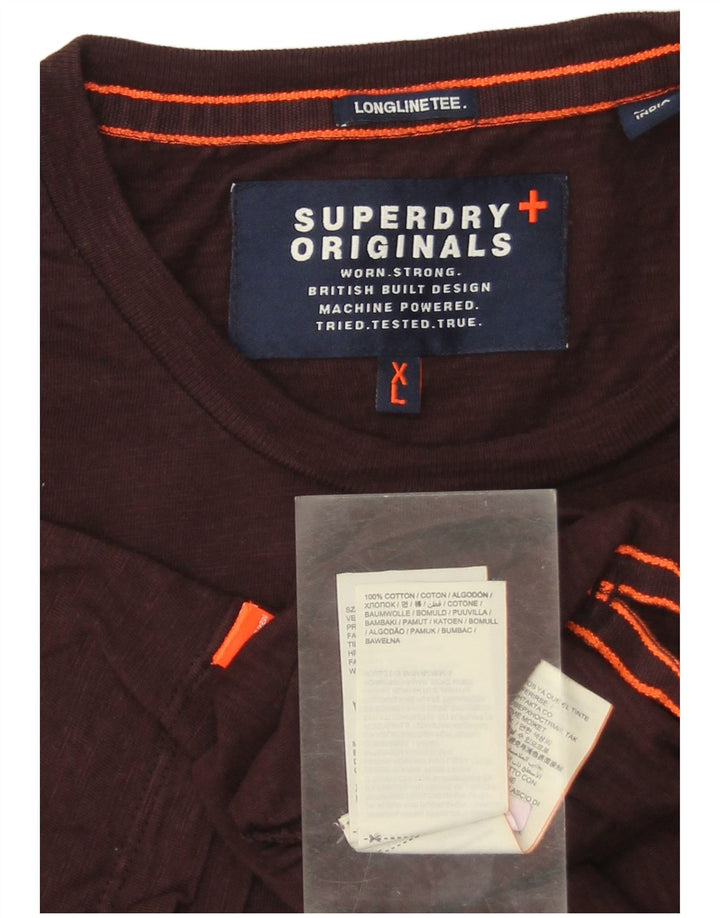 SUPERDRY Męski T-shirt Top XL Burgundowa Bawełniana
