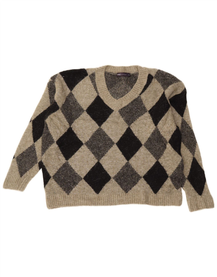 Marks & Spencer Damski sweter z dekoltem w kształcie litery V, UK 14, średni khaki