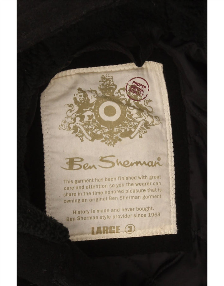 Męska kurtka parka z kapturem Ben Sherman UK 40, duża czarna wełna