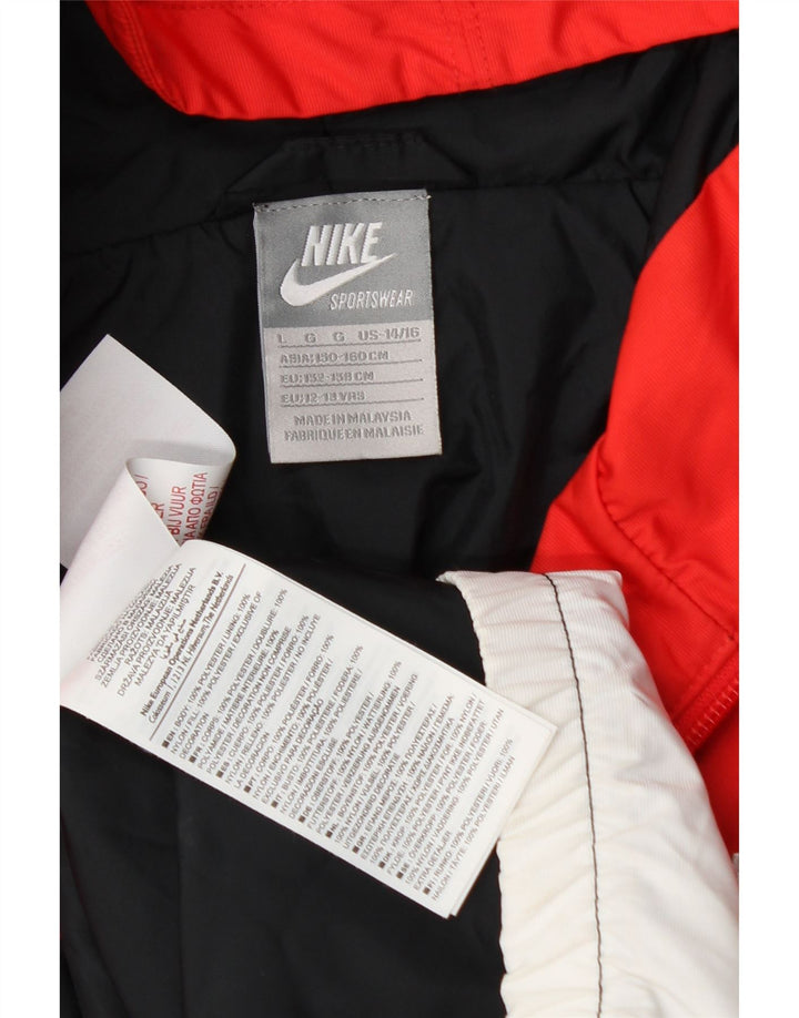 Chłopięca kurtka przeciwdeszczowa z kapturem Nike na 12-13 lat, duża, wielokolorowa, z blokami kolorów