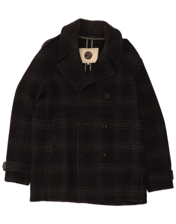 Pretty Green Męski płaszcz grochowy UK 40, duża, czarna wełna w kratkę